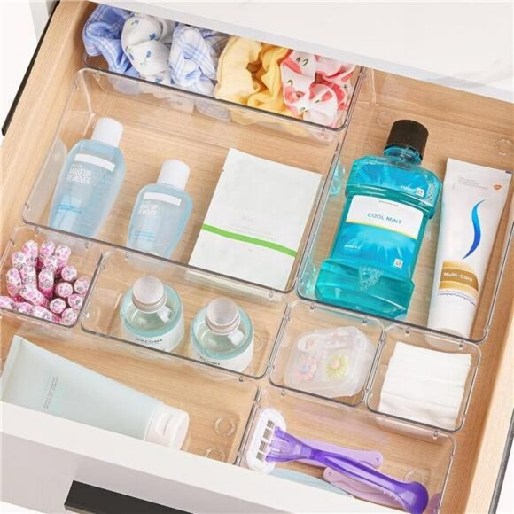 25 PCS Clear Plastic Drawer Organizers Set 4-Size Versatile Bathroom and Vanity - Picture 5 of 7